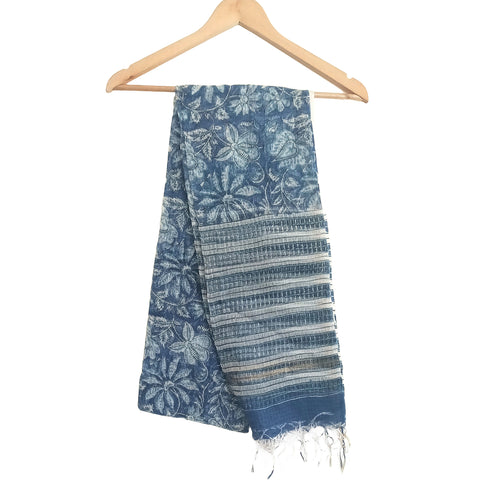 Kota Doria Cotton Silk Indigo Blue Color floral Dupatta