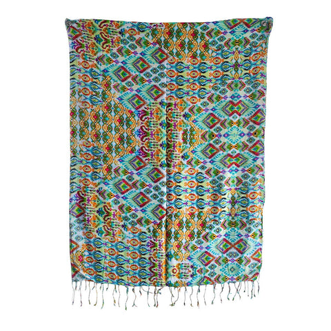 Women's Reversible Silk Viscose Summer Stole, with Fringe Tassels, 185 x 75 cm