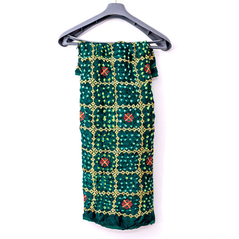 PURE Gaji Silk Gada Border Bandhej Green Dupatta