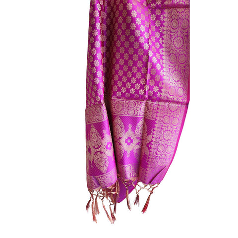 India scarves Banarasi Brocade with Floral Grid, Ornamental Border, and Tassel Finish