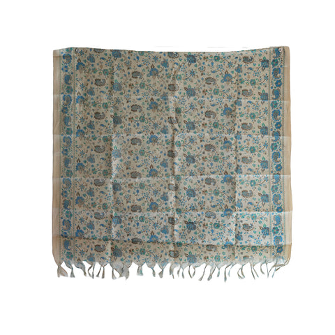 Khadi Cotton Floral Print Design Dupatta(Mint Green )