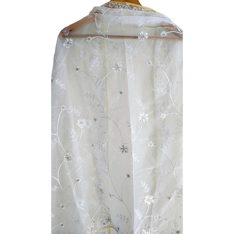 India Scarve's Net Cut Goldan Embroidered Floral Design  Dupatta