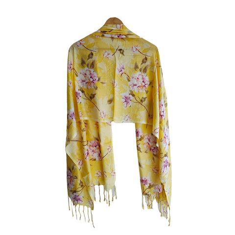 India Scarves Women's Viscose Geoi Design Yellow colour Fragrance Stole, 75 Cm x 185 Cm