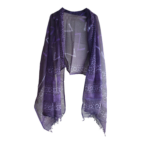 India Scarves Bagru Hand Block Floral kota Doria silk cotton Dupatta (Dark Blue)