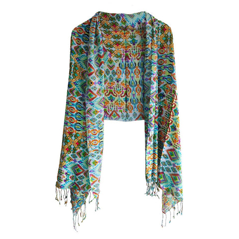 Women's Reversible Silk Viscose Summer Stole, with Fringe Tassels, 185 x 75 cm