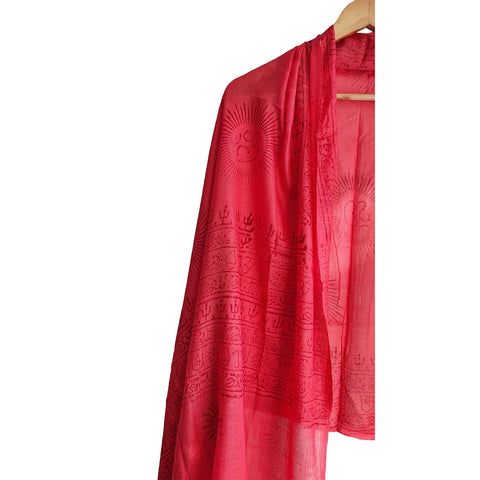 India Scarf Rayon Sarong with Hand-Printed Om Motifs( Red )