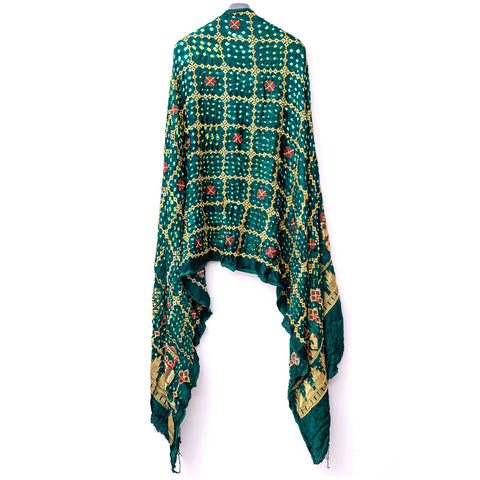 PURE Gaji Silk Gada Border Bandhej Green Dupatta