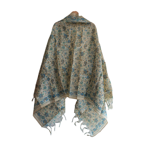 Khadi Cotton Floral Print Design Dupatta(Mint Green )