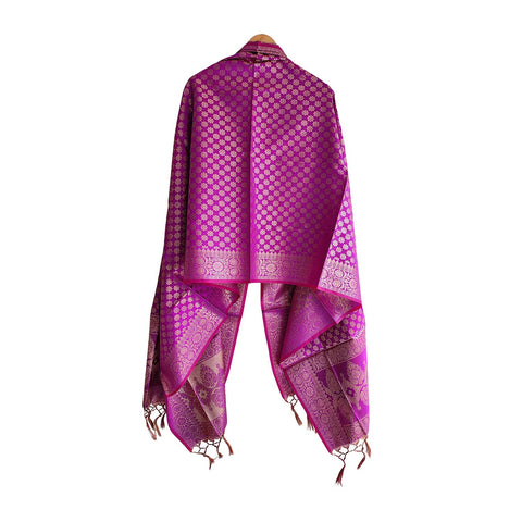 India scarves Banarasi Brocade with Floral Grid, Ornamental Border, and Tassel Finish