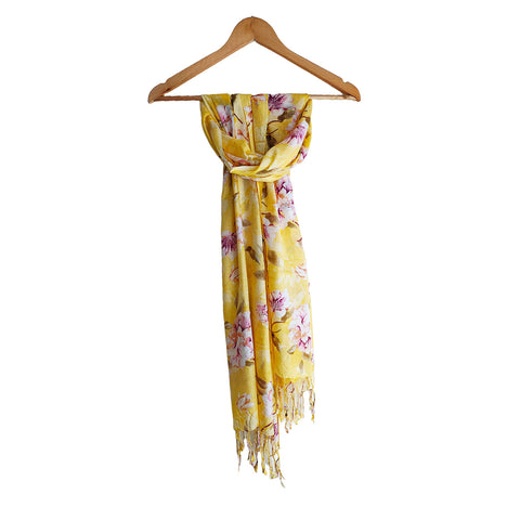 India Scarves Women's Viscose Geoi Design Yellow colour Fragrance Stole, 75 Cm x 185 Cm