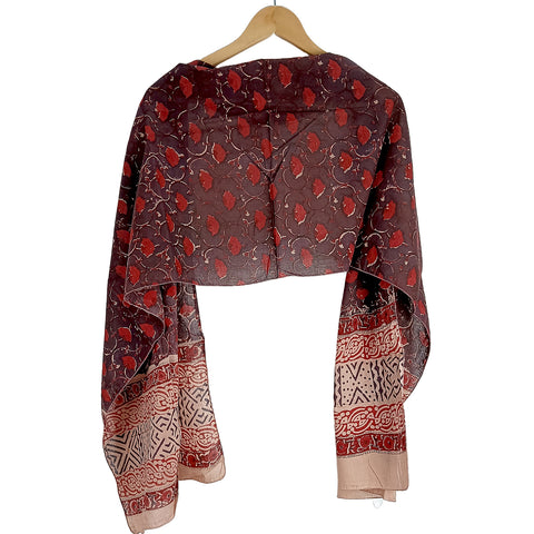 Bagru Hand Block Printed Pure Cotton White colour floral Stole