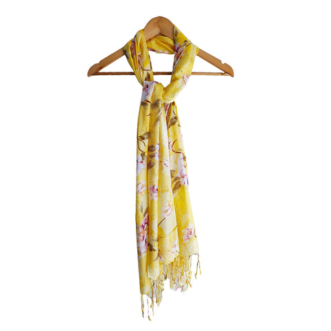 India Scarves Women's Viscose Geoi Design Yellow colour Fragrance Stole, 75 Cm x 185 Cm