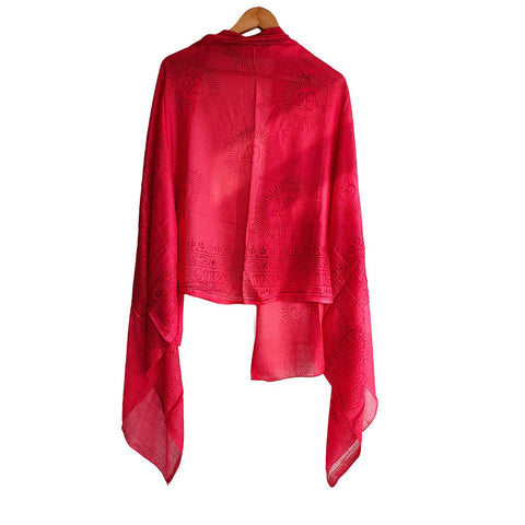 India Scarf Rayon Sarong with Hand-Printed Om Motifs( Red )