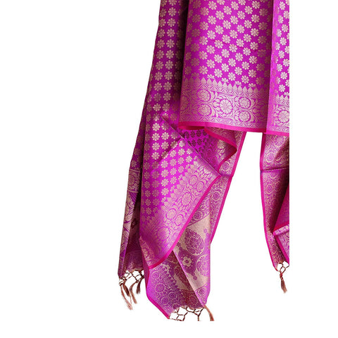 India scarves Banarasi Brocade with Floral Grid, Ornamental Border, and Tassel Finish
