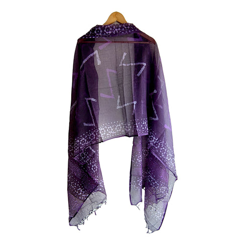 India Scarves Bagru Hand Block Floral kota Doria silk cotton Dupatta (Dark Blue)