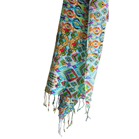 Women's Reversible Silk Viscose Summer Stole, with Fringe Tassels, 185 x 75 cm
