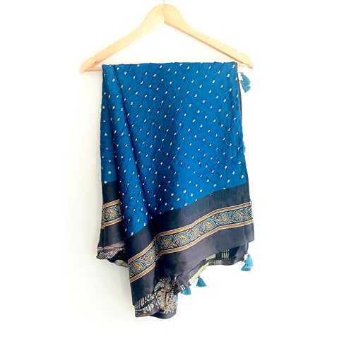 Azure Beauty: Modal Silk Dupatta Adorned with Ajrak Bandhani Masterpiece
