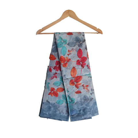 Khadi Cotton Floral Print Design Dupatta(Grey And Orange )