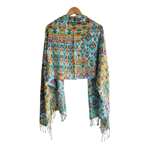 Women's Reversible Silk Viscose Summer Stole, with Fringe Tassels, 185 x 75 cm