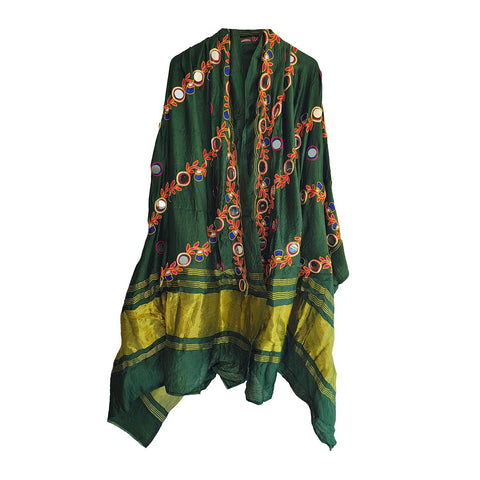 Handcrafted Purple Silk Dupatta with Gold Border, Floral Embroidered Mirror Work, Traditional Indian Scarf