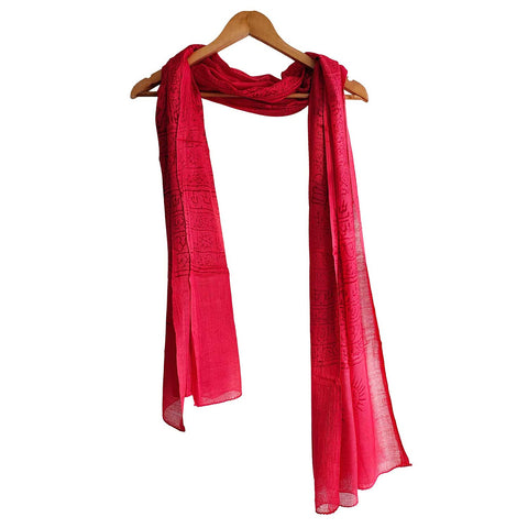 India Scarf Rayon Sarong with Hand-Printed Om Motifs( Red )