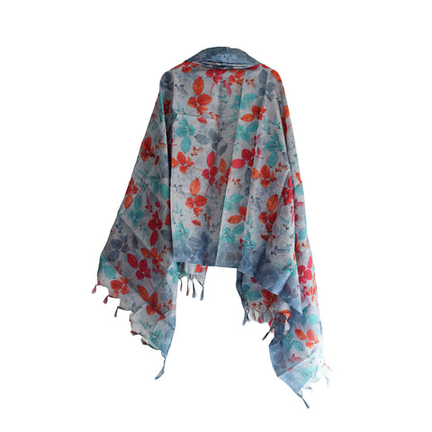 Khadi Cotton Floral Print Design Dupatta(Grey And Orange )