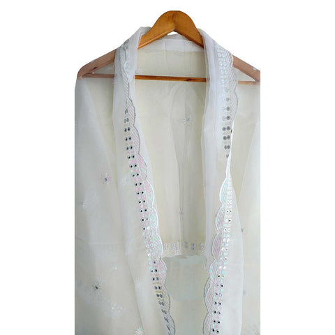 India Scarve's Net Cut Goldan Embroidered Floral Design  Dupatta