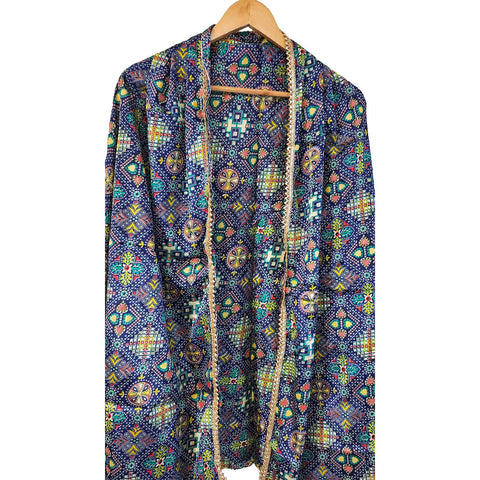 Pakistani Digital Printed Chinnon Dupatta With Heavy Mirror Work ( Dark Blue Color )
