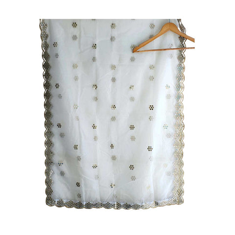 India Scarve's Net Cut Goldan Embroidered Floral Design  Dupatta