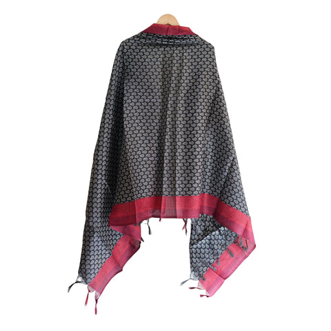 Khadi Cotton Floral Print Design Dupatta( Black And Red )