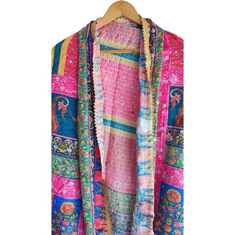 Pakistani Digital Printed Chinnon Dupatta With Heavy Mirror Work(Pink Color)