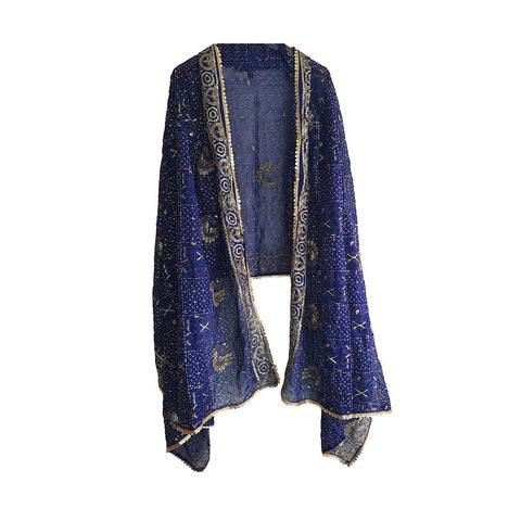 India Scarves Handcrafted Paisley Grid Dupatta in Georgette with Ornate Border Detailing