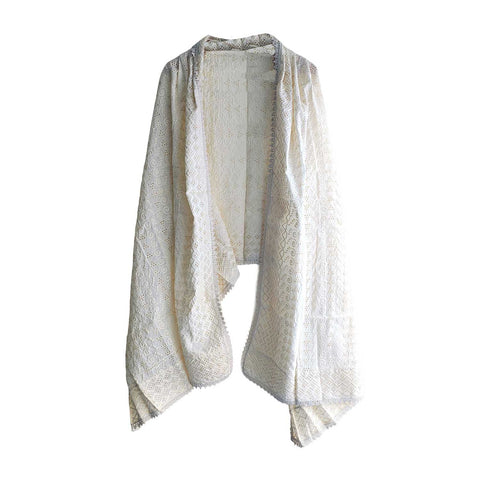 White Chikankari Cotton Dupatta with Geometric and Floral Motifs