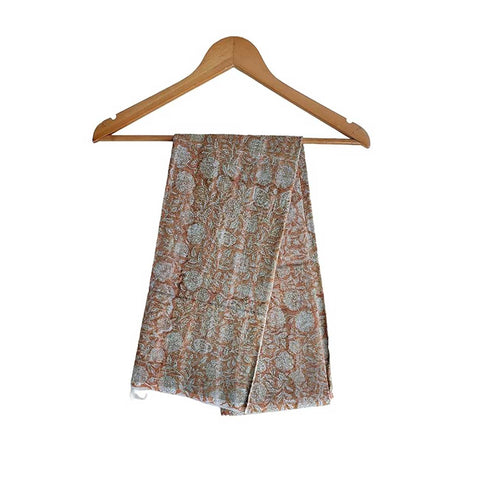 India Scarves Bagru Hand Block Floral Kota Doria Cotton Silk Floral Dupatta( Beige Color )