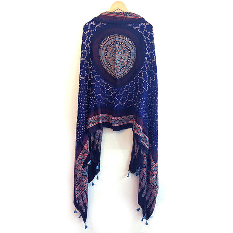 Elegantly Crafted Modal Silk Blue Dupatta with Ajrak Bandhani Artistry