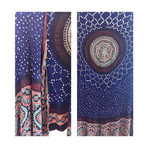 Elegantly Crafted Modal Silk Blue Dupatta with Ajrak Bandhani Artistry