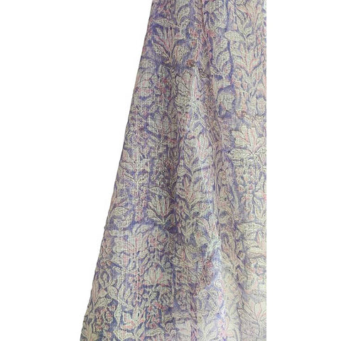 India Scarves Bagru Hand Block Floral Kota Doria Cotton Silk Floral Dupatta ( Purple )