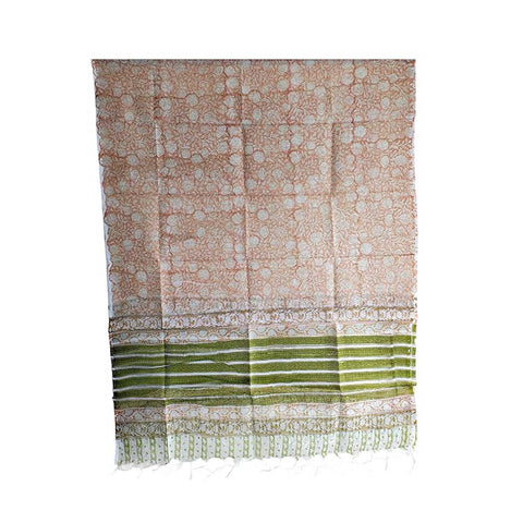 India Scarves Bagru Hand Block Floral Kota Doria Cotton Silk Floral Dupatta( Beige Color )