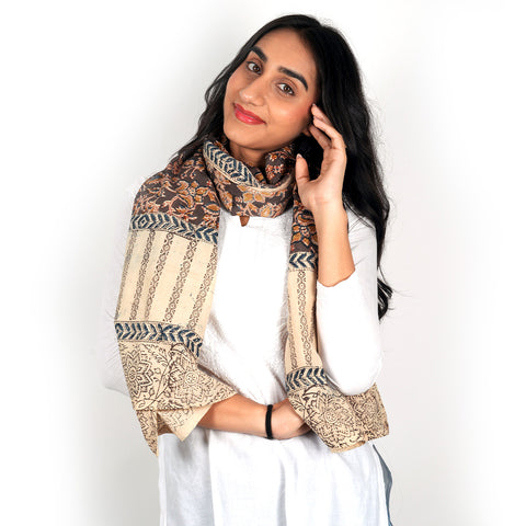 Indian Scarves Women's Kalamkari cotton stole Size  55x194 cm