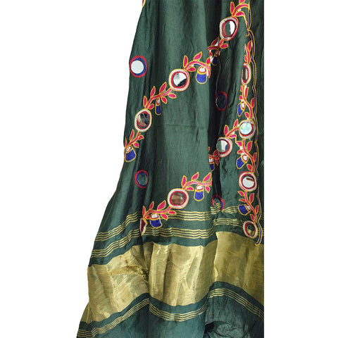 Handcrafted Purple Silk Dupatta with Gold Border, Floral Embroidered Mirror Work, Traditional Indian Scarf