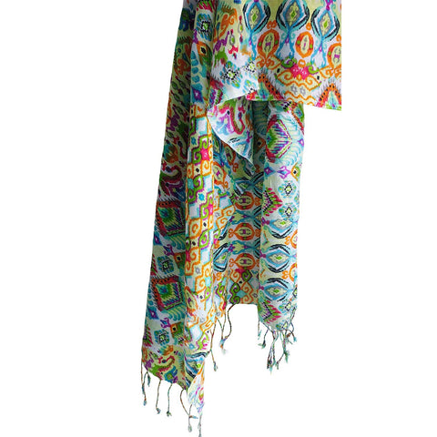 Women's Reversible Silk Viscose Summer Stole, with Fringe Tassels, 185 x 75 cm