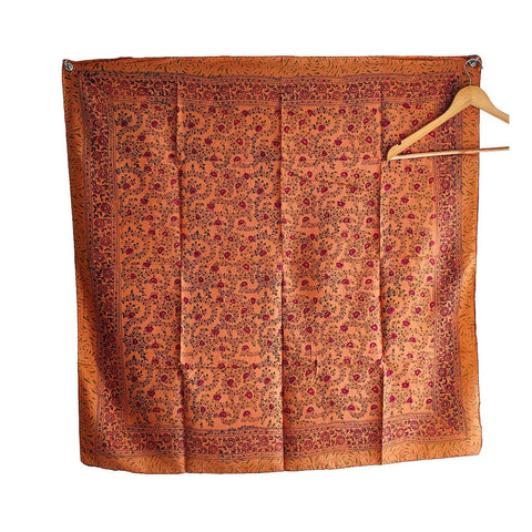 India Scarves Floral Paisley Print Silk Scarf, Light Weight Square Neck Wrap,  Border Pattern, 100x100 cm