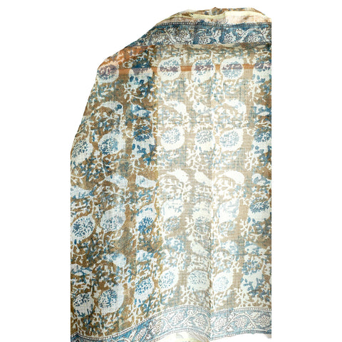 India Scarves Kota Doria Kalamkari Cotton Silk Grey  Colour Floral Dupatta