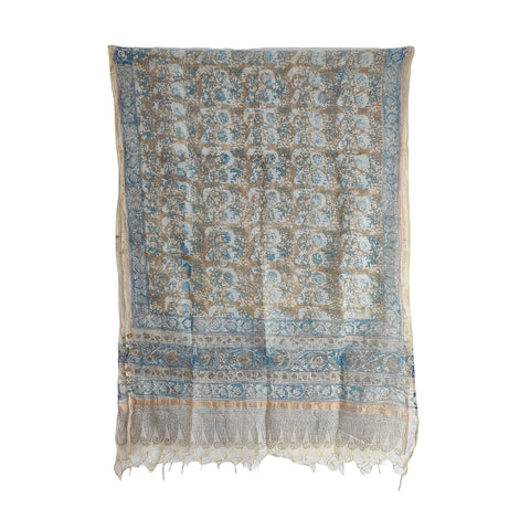 India Scarves Kota Doria Kalamkari Cotton Silk Grey  Colour Floral Dupatta