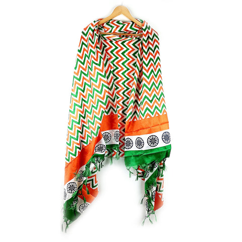 Khadi Cotton Silk Tri Color Flag Zig Zag Design Print Dupatta for Women