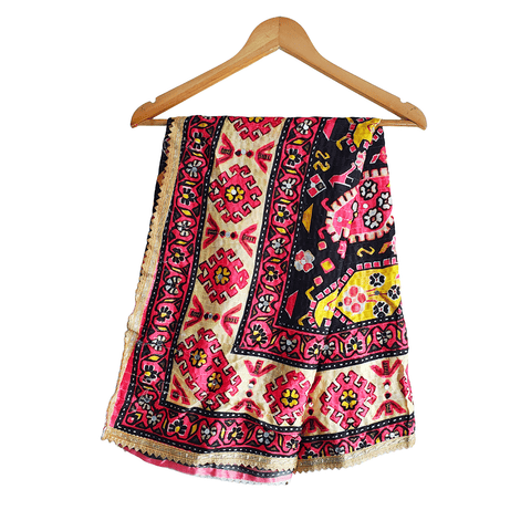 Pakistani Digital Printed Chinnon Multicoloured Dupatta With Heavy Mirror Work