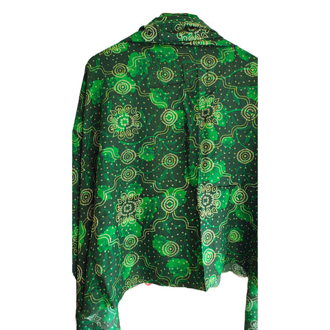 India Scarves Traditional Semi Gaji Silk Dupatta, Multi Color with Bandhani Print and Jari Gold Border( Green color)
