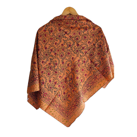 India Scarves Floral Paisley Print Silk Scarf, Light Weight Square Neck Wrap,  Border Pattern, 100x100 cm