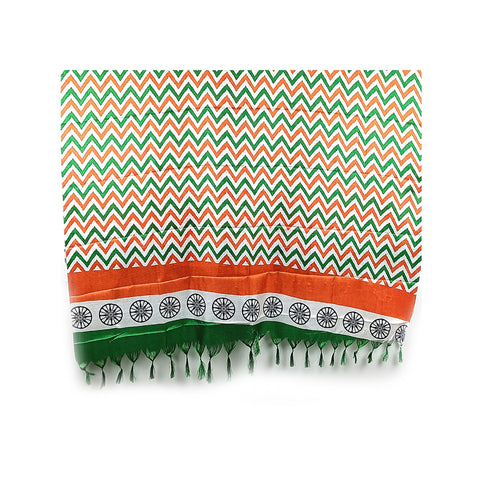 Khadi Cotton Silk Tri Color Flag Zig Zag Design Print Dupatta for Women