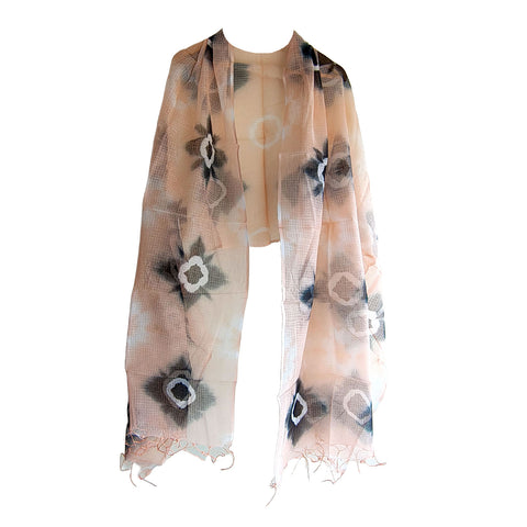India Scarves Bagru Hand Block Floral kota Doriya silk cotton Dupatta(Beige And Black Color)